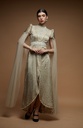 Ivory Angel-Sleeve Rhinestone Gown