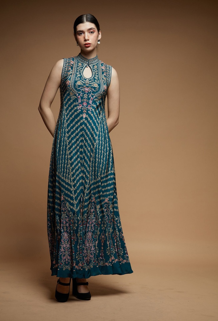 Teal Elegance Sleeveless Gown