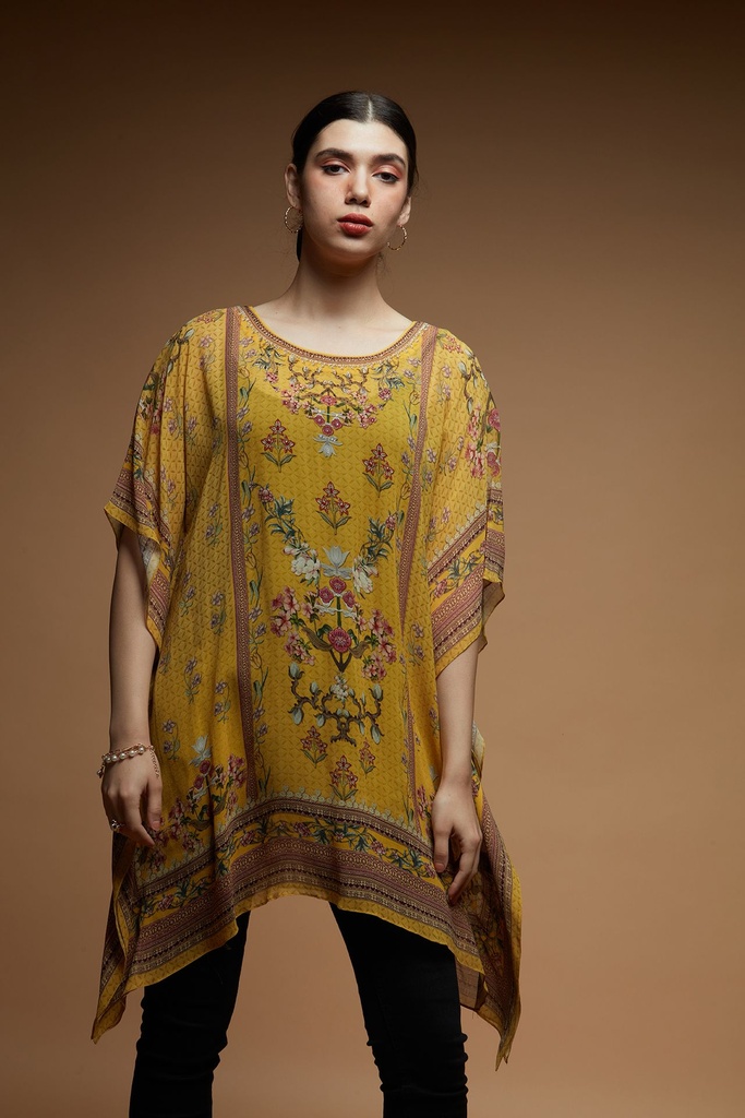 Golden Mosaic Farasha with Digital Print and Swarovski Embellishments