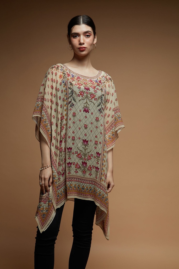 Serene Sand Farasha with Digital Print and Swarovski Embellishments