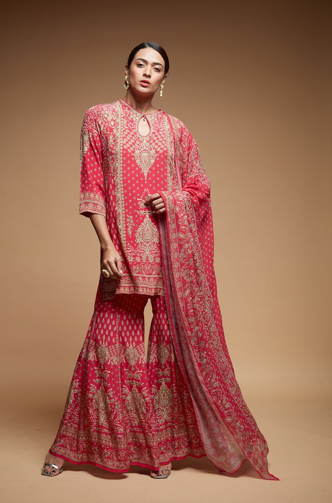 Fuchsia Digital Print Kurta Sharara Set