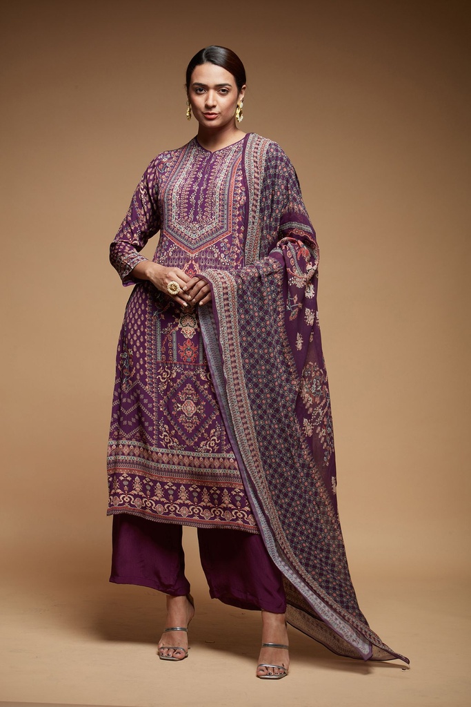 Plum Wine Digital Print Suit Set