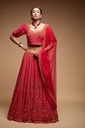 Ruby Red Digital Print Lehenga Set with Swarovski Embroidery