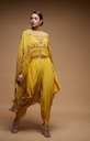 Yellow Printed Cape Dhoti Set with Swarovski Embroidery