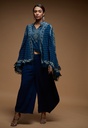 Deep Ocean Blue Crepe Cape & Dhoti Skirt Set with Swarovski Embroidery