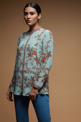 Aqua Bloom Swarovski-Embellished Shirt