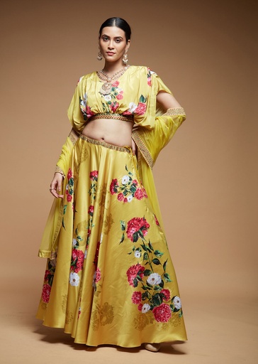 Golden Bloom Mustard Lehenga Set with Swarovski Embroidery