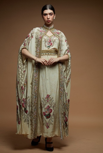 Luminous Ivory Cape Kaftan with Swarovski Elegance