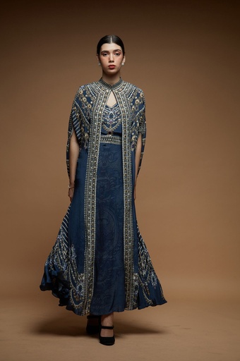 Navy Blue Elegance Cape Kaftan